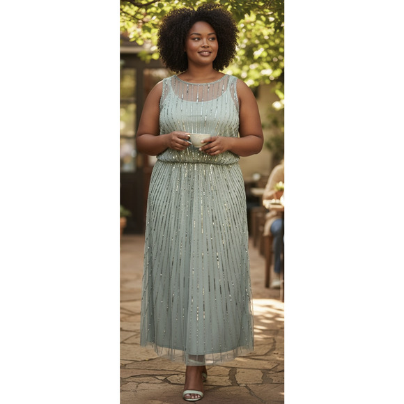 JKARA Beaded Sequin Mesh Evening Dress Plus Size 16 Mother Of Bride Formal NWT - Picture 16 of 16